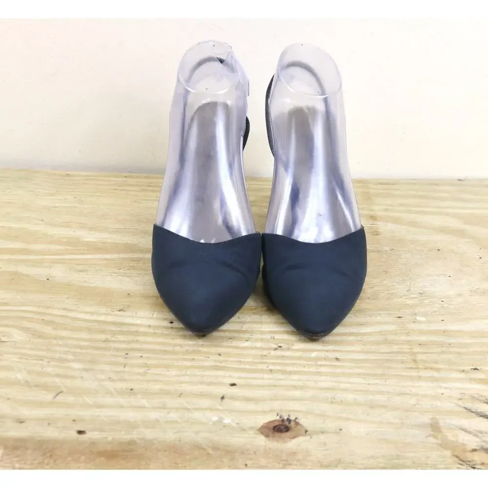 Vintage Yves Saint Laurent Shoes 8.5N YSL Black Matte Slingback Heels Slip On - Picture 2 of 9